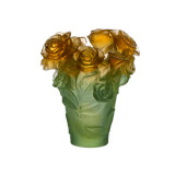 Daum Crystal Rose Passion Vase - Green Orange