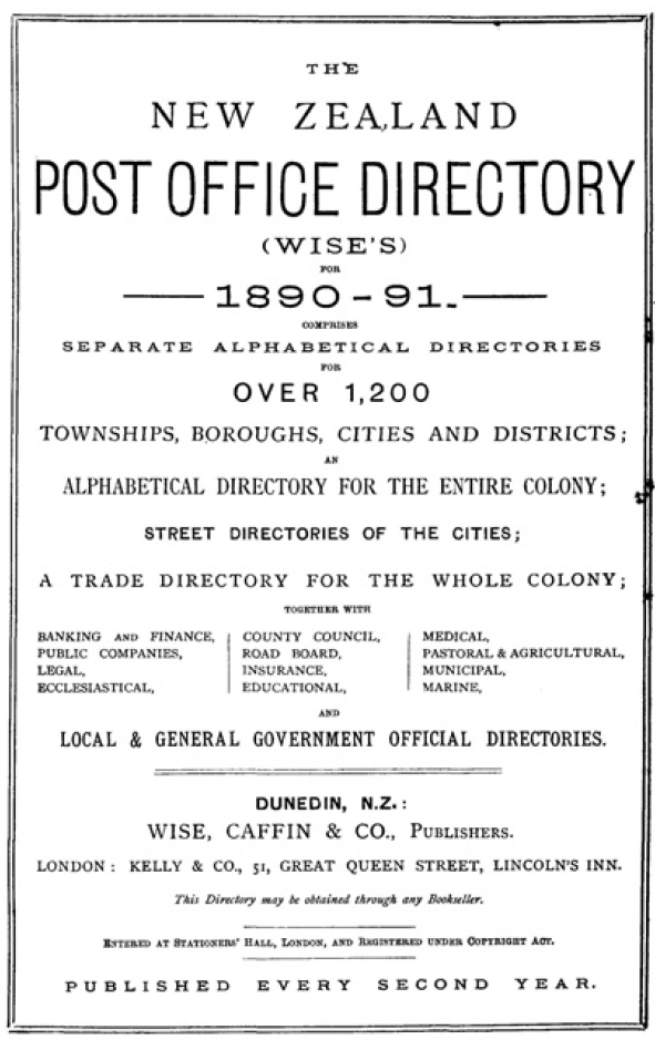 New Zealand PO Directory 1890 (Wise)