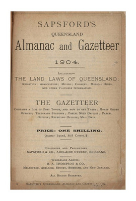 Queensland Almanac and Gazetteer 1904 (Sapsford) - EBOOK