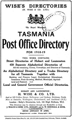Tasmania Post Office Directory 1918 (Wise) - EBOOK