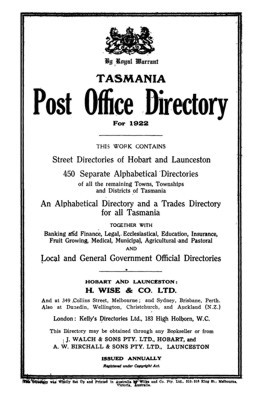 Tasmania Post Office Directory 1922 (Wise) - EBOOK