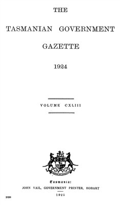 Tasmanian Government Gazette 1924 - EBOOK
