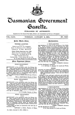 Tasmanian Government Gazette 1931 - EBOOK