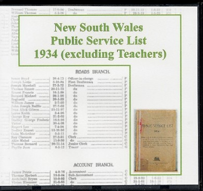 New South Wales Public Service List 1934 (excluding Teachers) - CD second  - SOLD OUT