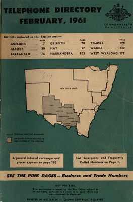 New South Wales Telephone Directory 1961: N2 South Central NSW - EBOOK