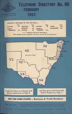 New South Wales Telephone Directory 1962 N6: East Coast North NSW - EBOOK