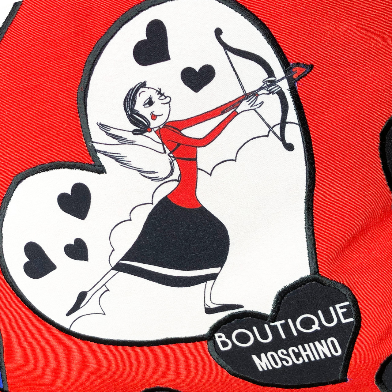 MOSCHINO SILK PRINTED SQUARE SCARF - OLIVE OYL RED APPLIQUE PILLOW SET OF  TWO