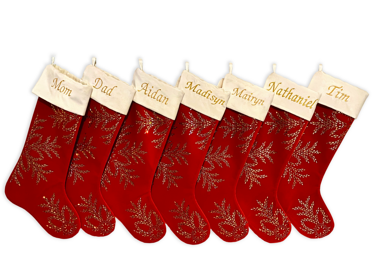 Christmas Stocking Red & Green Velvet With Tassel, Rhinestone