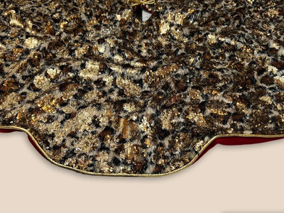Leopard Pattern with Gold Sequin Christmas Tree Skirt