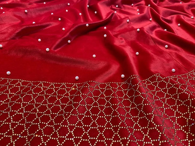 Christmas Tree Skirt Pearls Bee Honeycomb, Luxuries Personalized Shabby Chic Extravagance Holiday Decor, Red Velvet with Rhinestones