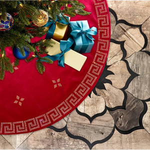 Christmas Tree Skirt, Red Velvet Gold or Silver Rhinestones, 20" to 84" Shabby Chic Extravagance Holiday Decor, Ready to Ship Same Day