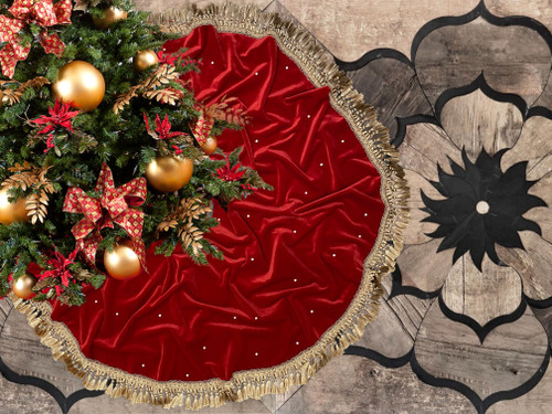 Personalized Christmas Tree Skirt, Red Cotton Velvet with Gold Tassel Trim, Stud Crystals. Luxury Home Holiday Decor by Sade New York.
Handmade Locally by Sade
20" skirt center cutout is 2"
34" skirt center cutout is 3 1/2"
55" skirt center cutout is 4"
CHRISTMAS TREE SIZES FOR SKIRTS
20" Mini Tree Skirts are for tabletop 2-3' trees.
48" are ideal for 4.5' - 6.5' trees.
56" is great for 7.5' Christmas trees.
84" is Best for larger artificial trees, 9' and higher. Live trees 7.5' and higher can use an 84" tree skirt if the tree stand is large in size as well. Personalized Christmas Tree Skirt, Red Cotton Velvet with Gold Tassel Trim, Stud Crystals. Luxury Home Holiday Decor by Sade New York.
Handmade Locally by Sade
20" skirt center cutout is 2"
34" skirt center cutout is 3 1/2"
55" skirt center cutout is 4"
CHRISTMAS TREE SIZES FOR SKIRTS
20" Mini Tree Skirts are for tabletop 2-3' trees.
48" are ideal for 4.5' - 6.5' trees.
56" is great for 7.5' Christmas trees.
84" is Best for larger artificial trees, 9' and higher. Live trees 7.5' and higher can use an 84" tree skirt if the tree stand is large in size as well.