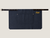 Navy leather half apron with adjustable waist strap, front pocket and custom embroidery option