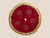 Luxury red velvet Christmas tree skirt by SADE New York, featuring five gold-beaded snowflakes, sparkling crystal accents and elegant gold tassel fringe.