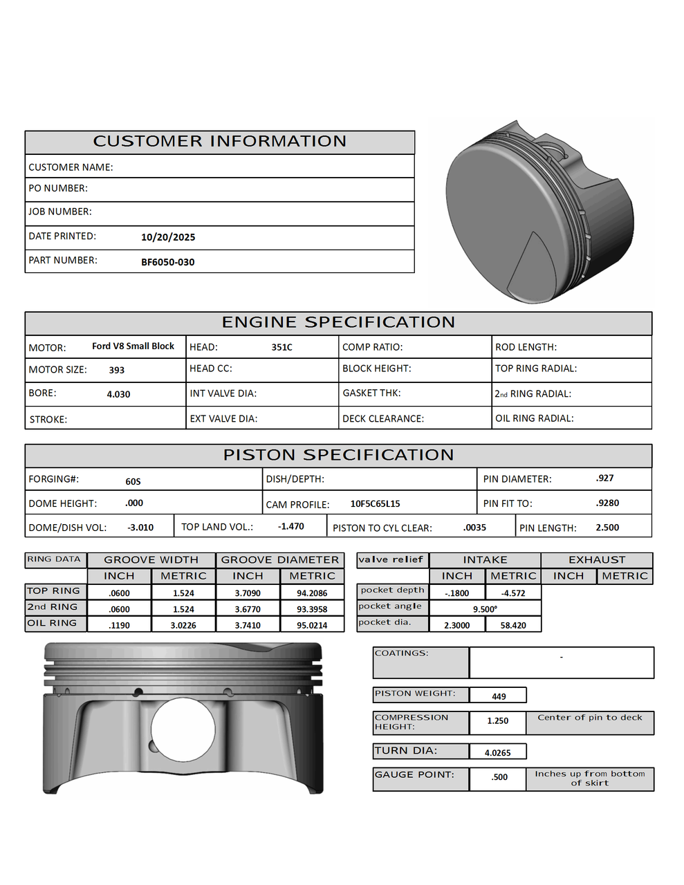 CP Bullet Ford Cleveland 4.030" Pistons Set| Flat Top | 3.850" Stroke | 6.00" Rods