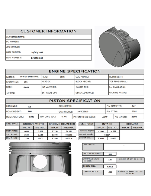 CP Bullet Ford Cleveland 4.040" Pistons Set | Flat Top | 3.850" Stroke | 6.00 Rods