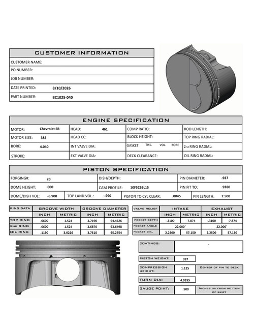 CP Flat Top Piston Set | -6.83cc | 4.040 Bore | 3.750 Stroke | 6.00 Rods | Chevrolet Small Block