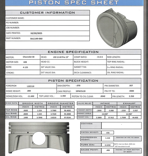 CP Bullet LS 4.125" Pistons Set | -11.3cc Dish Top | 4.00" Stroke | BLS1149-060