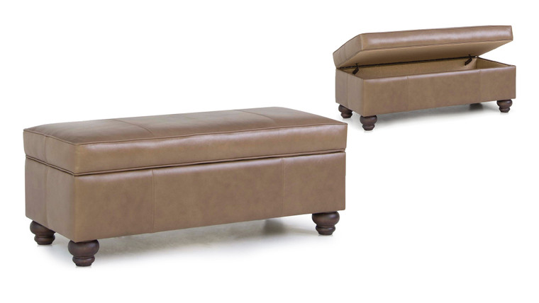 901 Storage Ottoman in Leather - Turned Leg