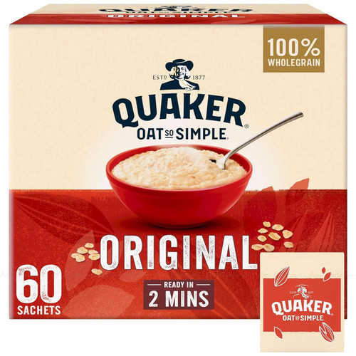 Quaker Oat So Simple Original Porridge Whole Grain - Pack of 60 Sachets x 27g