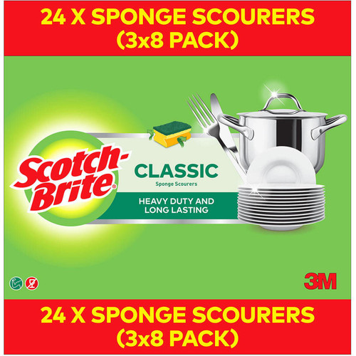 Scotch-Brite 3M Classic Scrub Sponge Scourer Surface Dish Kitchen Clean Pack 24