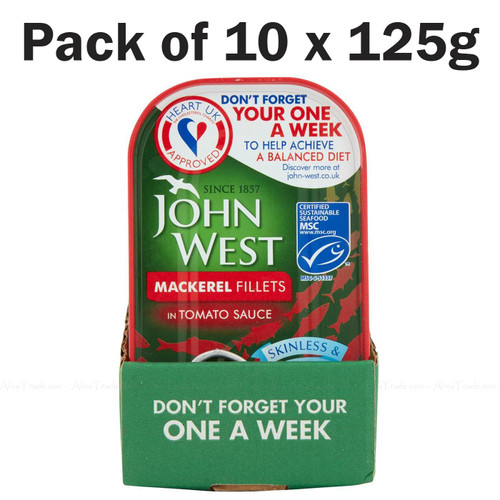 John West Mackerel Fillets in Tomato Sauce Skinless Boneless - Pack of 10 x 125g