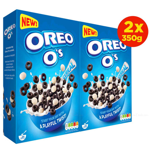 Oreo O's Cereal Breakfast Crunchy Cocoa Hoops Vanilla Cereal - Pack of 2 x 350g