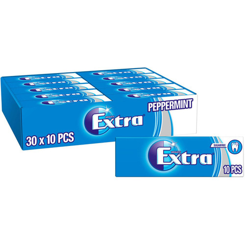 Wrigleys Extra White Peppermint Chewing Gum Sugar Free 10 Per Packet Pack 30x14g