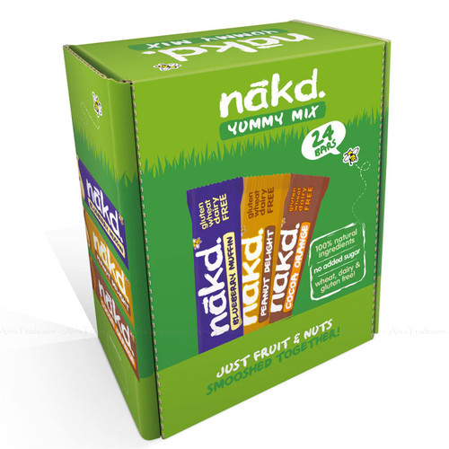 Nakd Yummy Mix Raw Fruit & Nut Snack Bars Gluten Free Variety Pack of 24 x 35g
