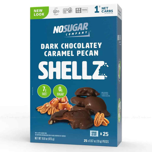 No Sugar Free Company Keto Shellz Dark Chocolate Caramel Pecan New Pack 25 x 19g