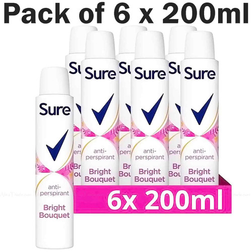 Sure Women Bright Bouquet Anti Perspirant Aerosol Spray Deodorant Pack 6 x 200ml