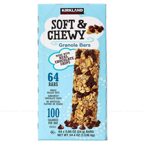 Kirkland Signature Soft Chewy Granola Bars Nut Oat Chocolate Chips Pack 64 x 24g