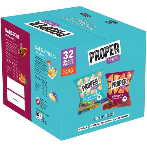 Proper Corn Popcorn BBQ + Salt &Vinegar Mixed Case Crisp Chips Snack Pack 32x14g