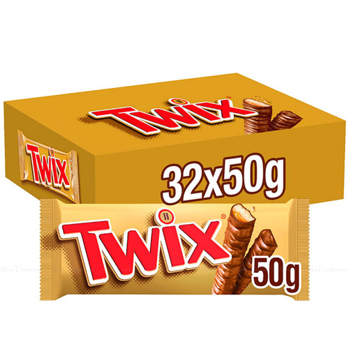 Twix Creamy Milk Chocolate Bars Biscuit Smooth Caramel Filling Box Pack 32 x 50g