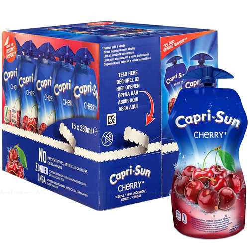 Capri-Sun Cherry Juice Drink Sport Resealable Pouch Kid Party Box Pack 15x 330ml