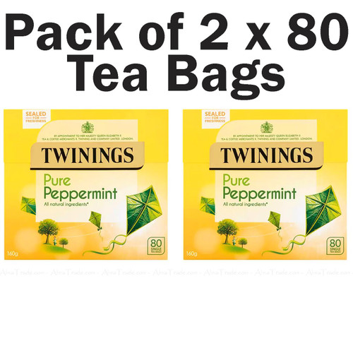 Twinings Pure Peppermint Tea Natural Taste Caffeine Free Vegan Pack 2 x 80 Bags