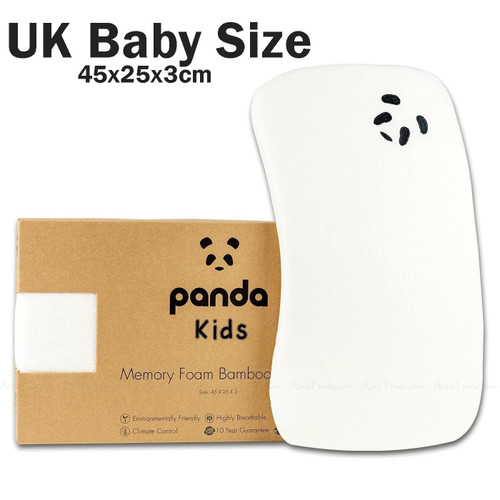 Panda Kids Memory Foam Bamboo Pillow White Cot Bed Size 12+ Months Baby Cushion
