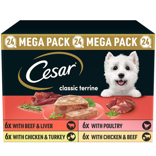 Cesar Classic Terrine Mixed Selection Dog Food Beef Chicken Mega Pack 24 x 150g