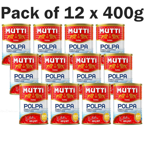 Mutti Polpa Chopped Tomatoes 100% Italian Vegan Sun-ripened Tin Can Pack 12x400g
