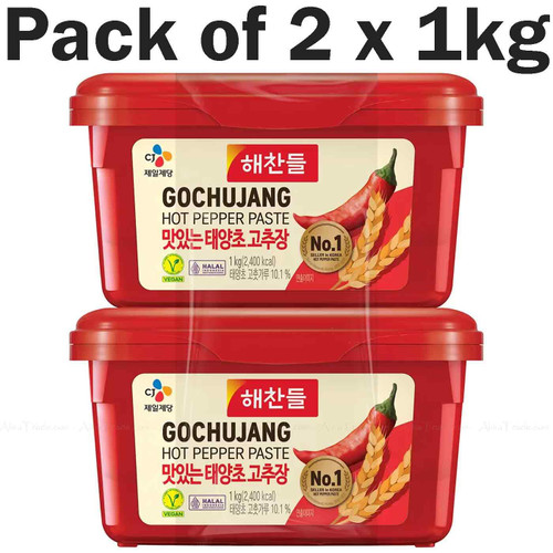 CJ Foods Gochujang Hot Red Pepper Paste 100% Sun-Dried Sauce Vegan Pack 2 x 1kg