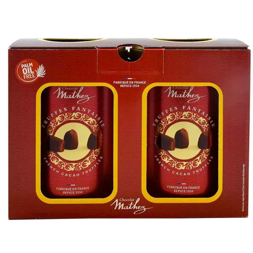 Mathez Cocoa Dusted French Chocolate Ganache Truffles Twin Tins Gift Pack 2x500g