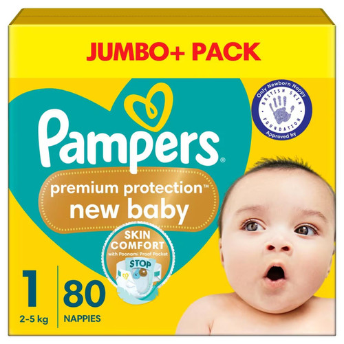 Pampers New Baby Size1 Nappy 2-5Kg Premium Protection Soft Jumbo+Pack 80 Nappies Pampers New Baby Size1 Nappy 2-5Kg Premium Protection Soft Jumbo+Pack 80 Nappies
