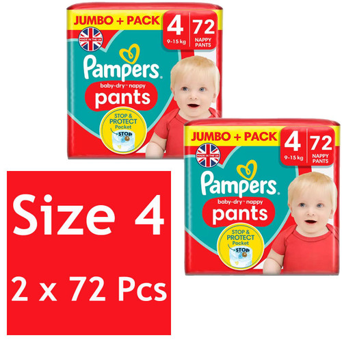 Pampers Baby Dry Nappy Size4 Diaper Protect Pants 9-15kg Jumbo+Pack 2x72 Nappies