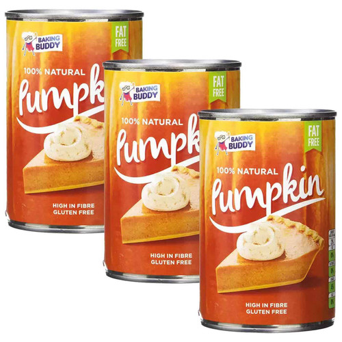 Baking Buddy Pumpkin Puree Natural Tin Cans Fibre Source Gluten Free Pack 3x425g
