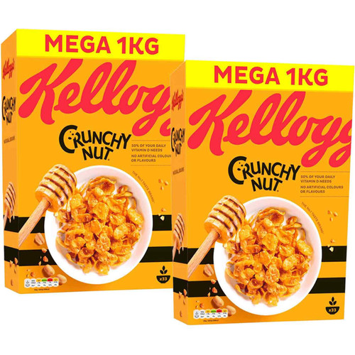 Kellogg's Crunchy Nut Sugar & Honey Golden Cornflake Breakfast Cereal Pack 2x1kg