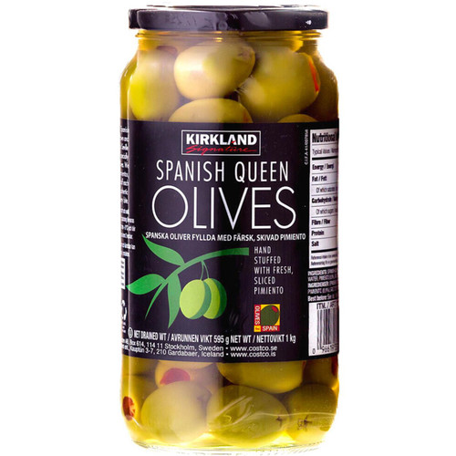 Kirkland Signature Spanish Queen Stuffed Olives with Pimiento Peppers Jar 595g