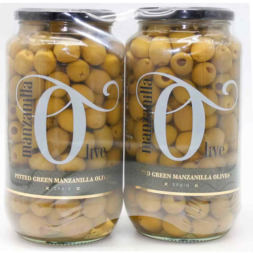 Manzanilla Pitted Green Olives Mediterranaean Snack Large Jar Spain Pack 2x 940g