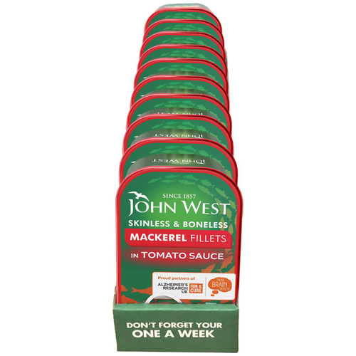 John West Mackerel Fillets in Tomato Sauce Skinless Boneless Fish Pack 10 x 115g
