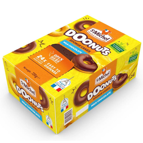 St Michel Chocolate Coated Doonuts Snack Ring Sponge Cakes Bite Donuts Pack 720g