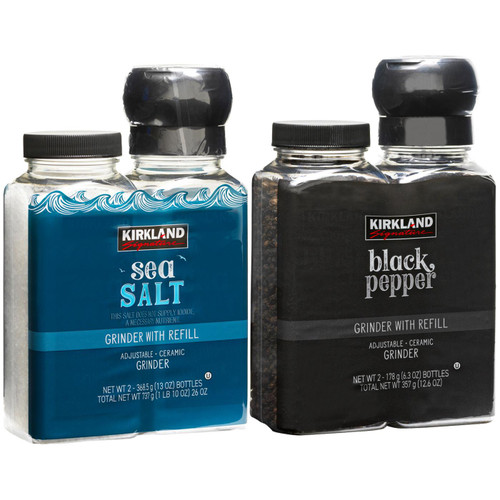 Kirkland Signature Black Pepper Corn Sea Salt Spice Adjustable Grinder + Refill